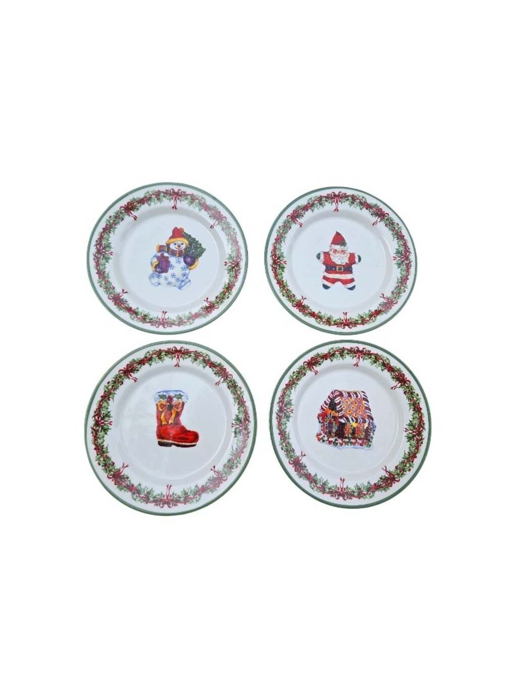 4 Christopher Radko Holiday Celebration 8 1/4" Accent Plates 4 W/ Festive Design